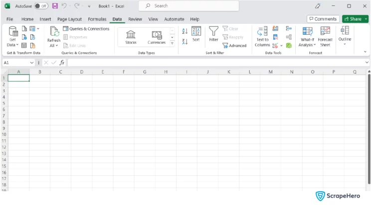 web scraping with Excel- an image of selecting data menu in Excel