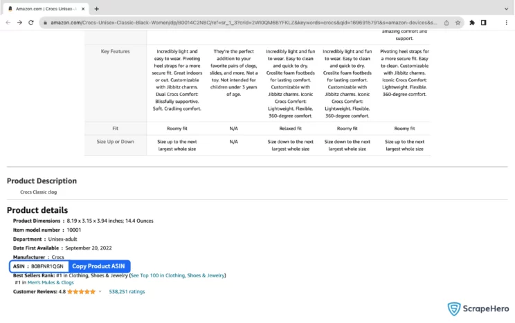 copy product ASIN to scrape amazon reviews on ScrapeHero Cloud