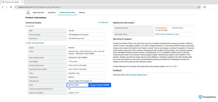 Copy Product ASIN to scrape amazon product offers and sellers using ScrapeHero Cloud
