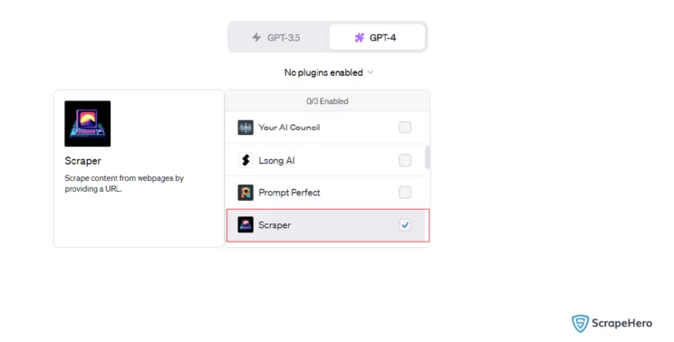 Enabling Scraper plugin in ChatGPT