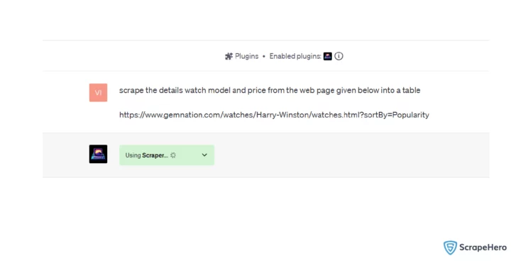 Scraping data from the Gemnation website using the ChatGPT Scraper plugin