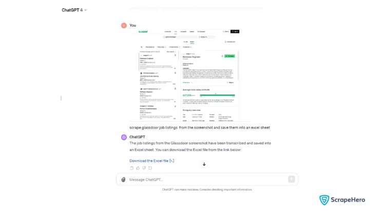 Using GPT-4V for web scraping Glassdoor listings giving proper prompts. 