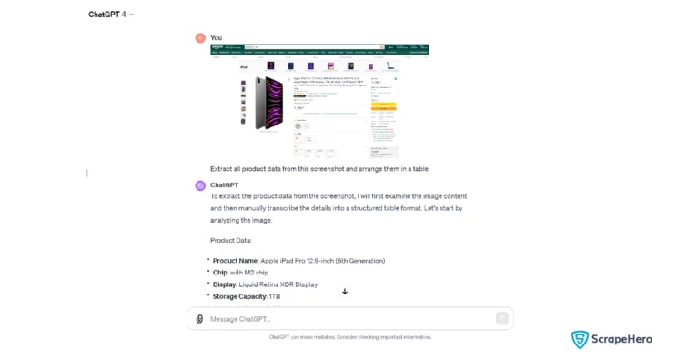 Using GPT-4V for web scraping product data giving proper prompts. 