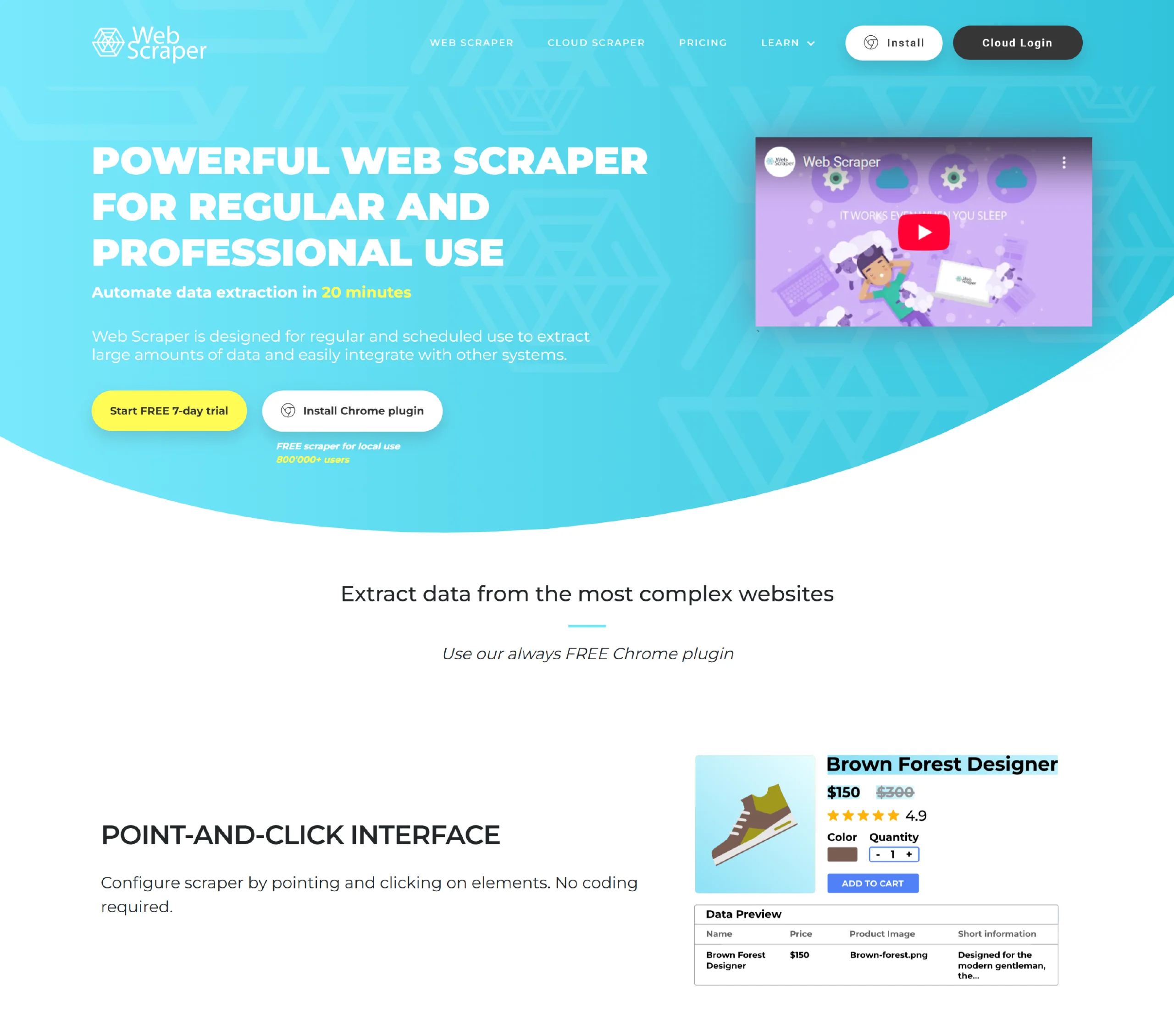 Homepage of webscraper.io