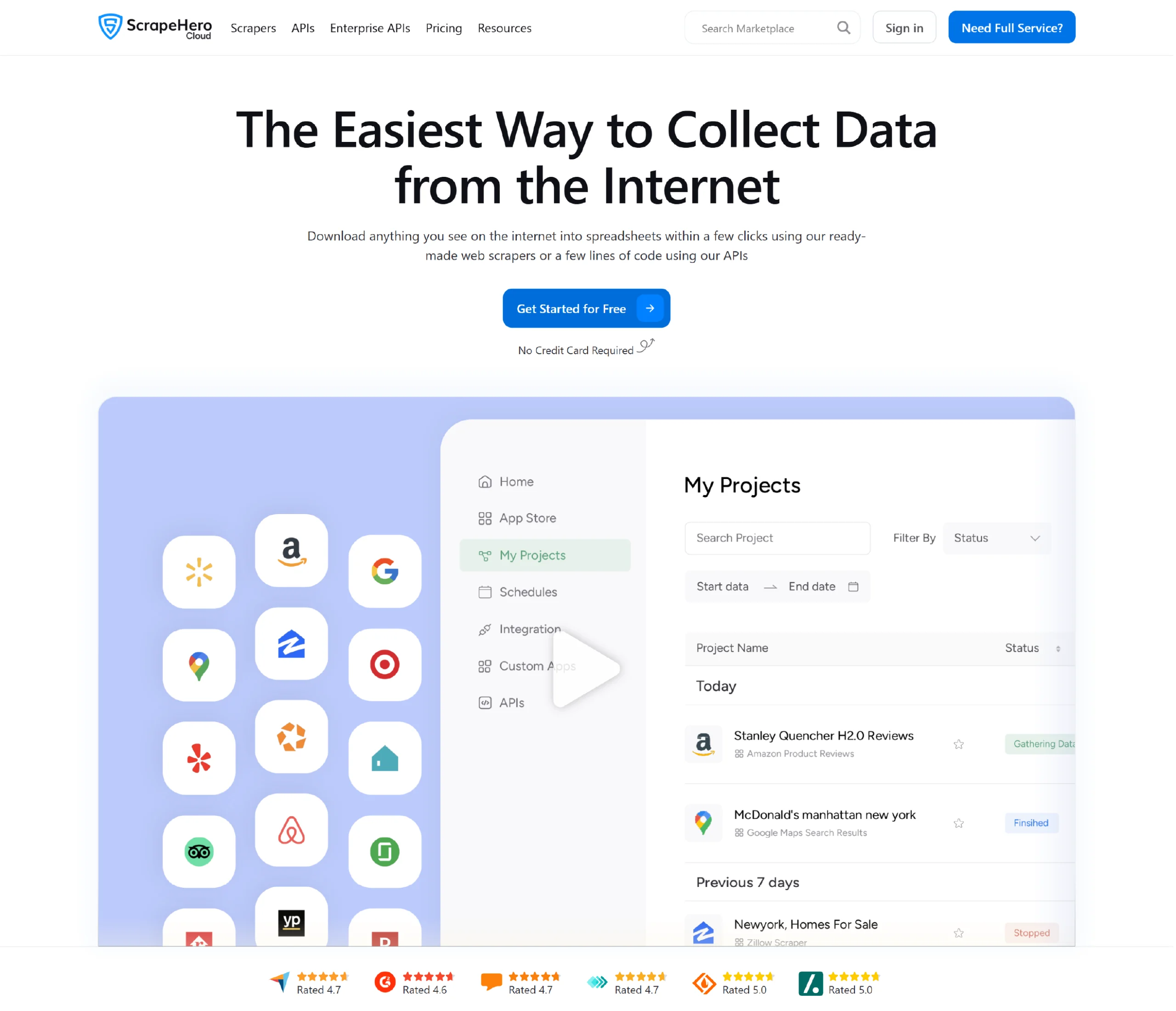 Homepage of ScrapeHero Cloud