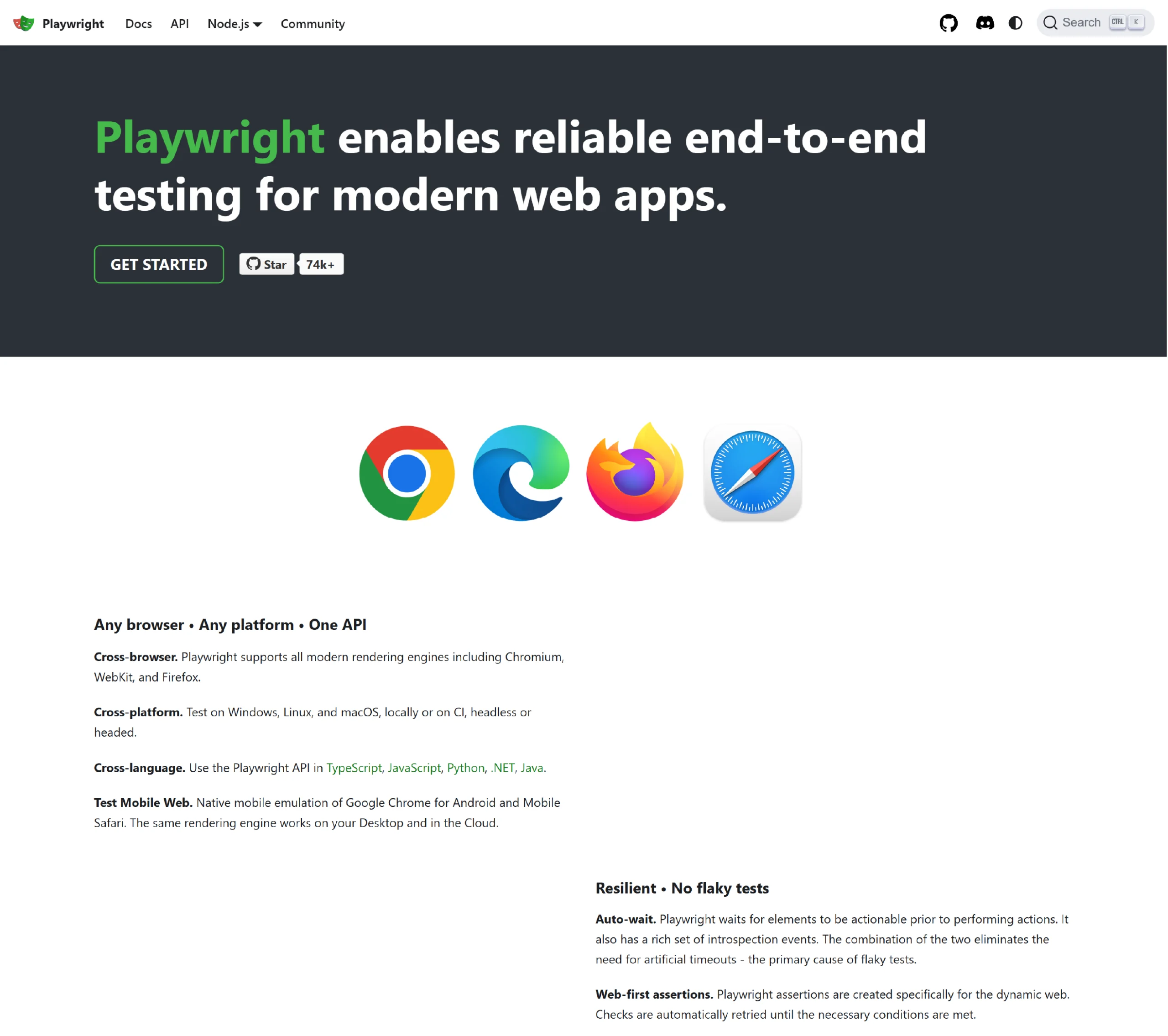 Homepage of Playwright