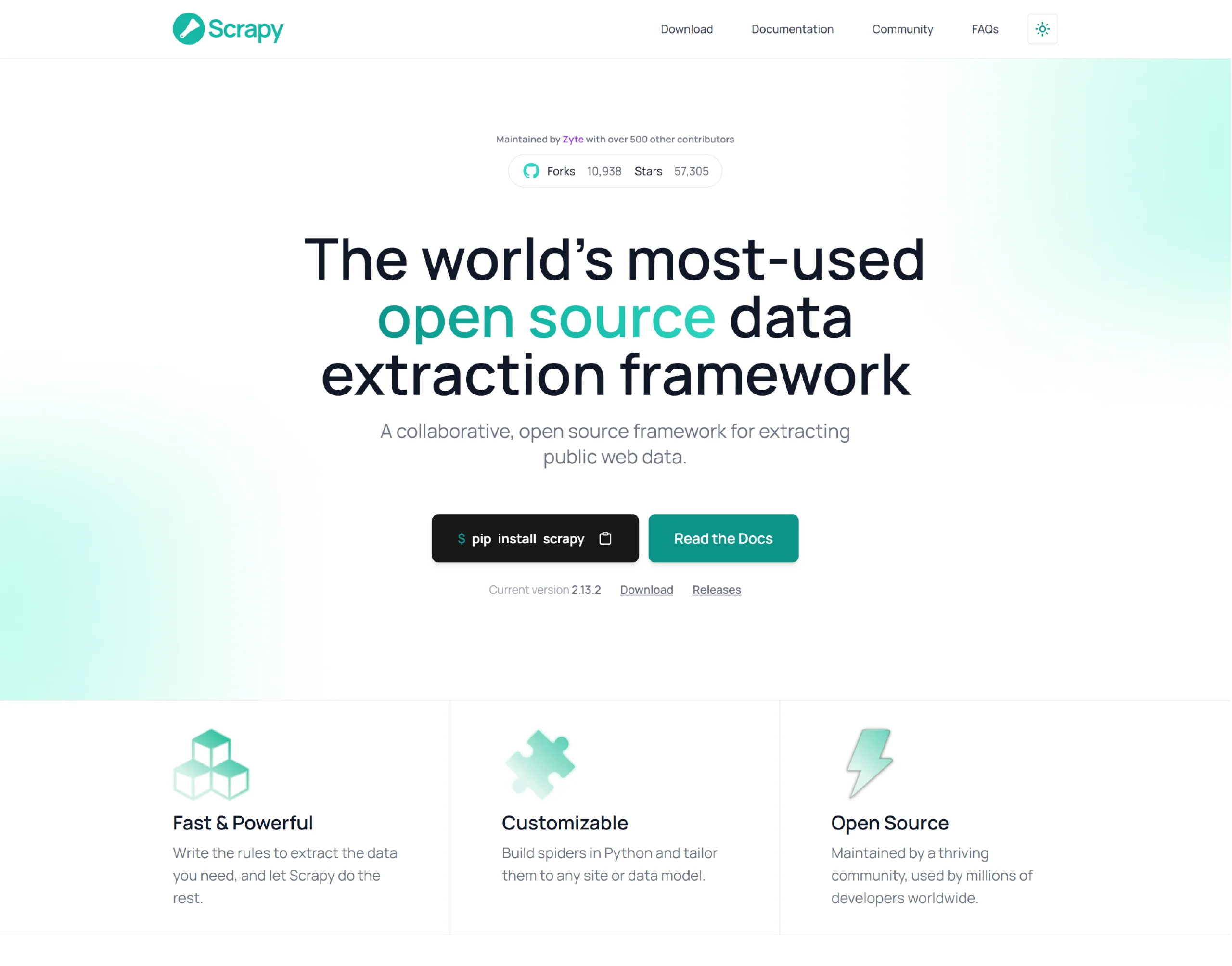 Homepage of Scrapy