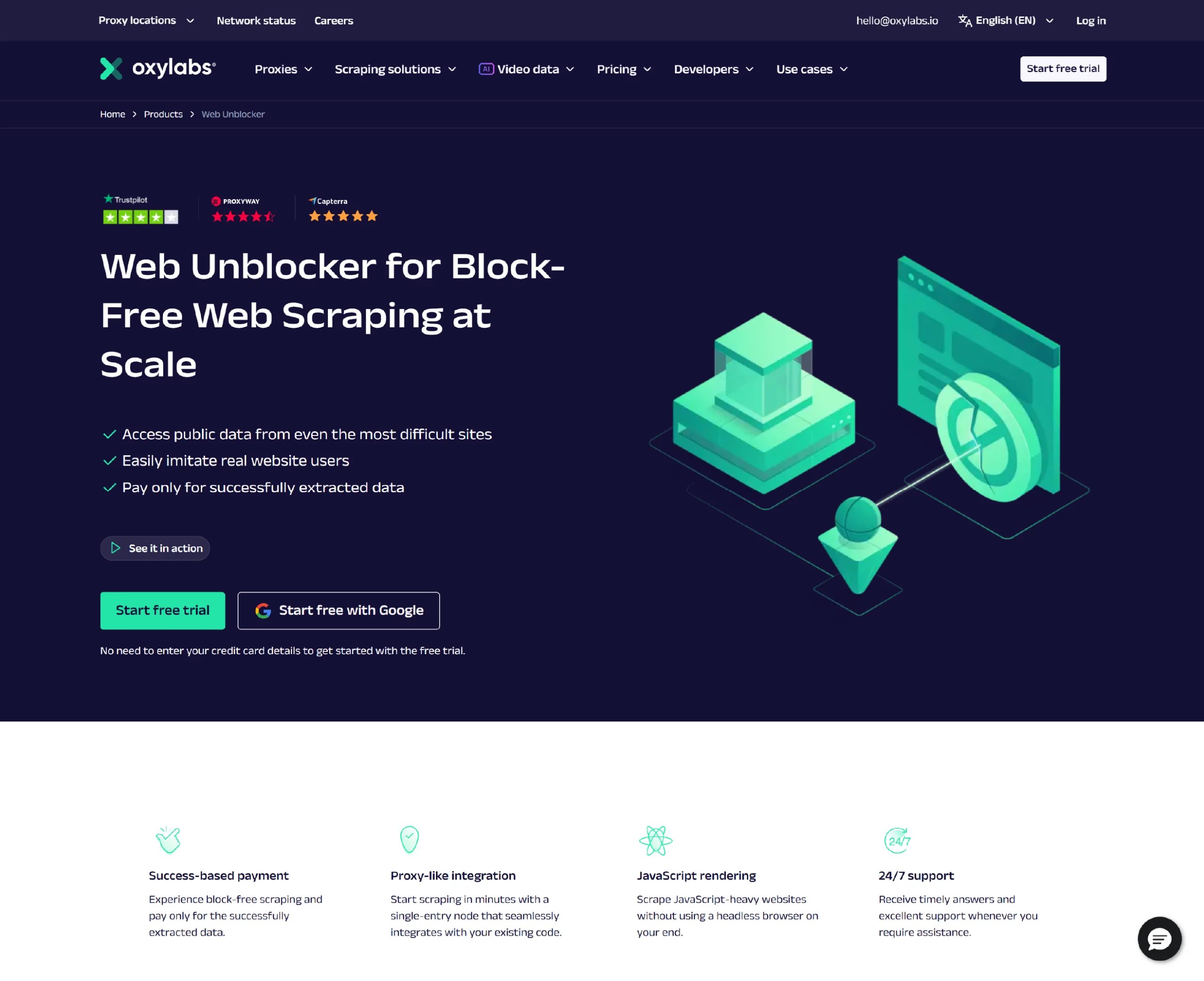 Homepage of Oxylabs