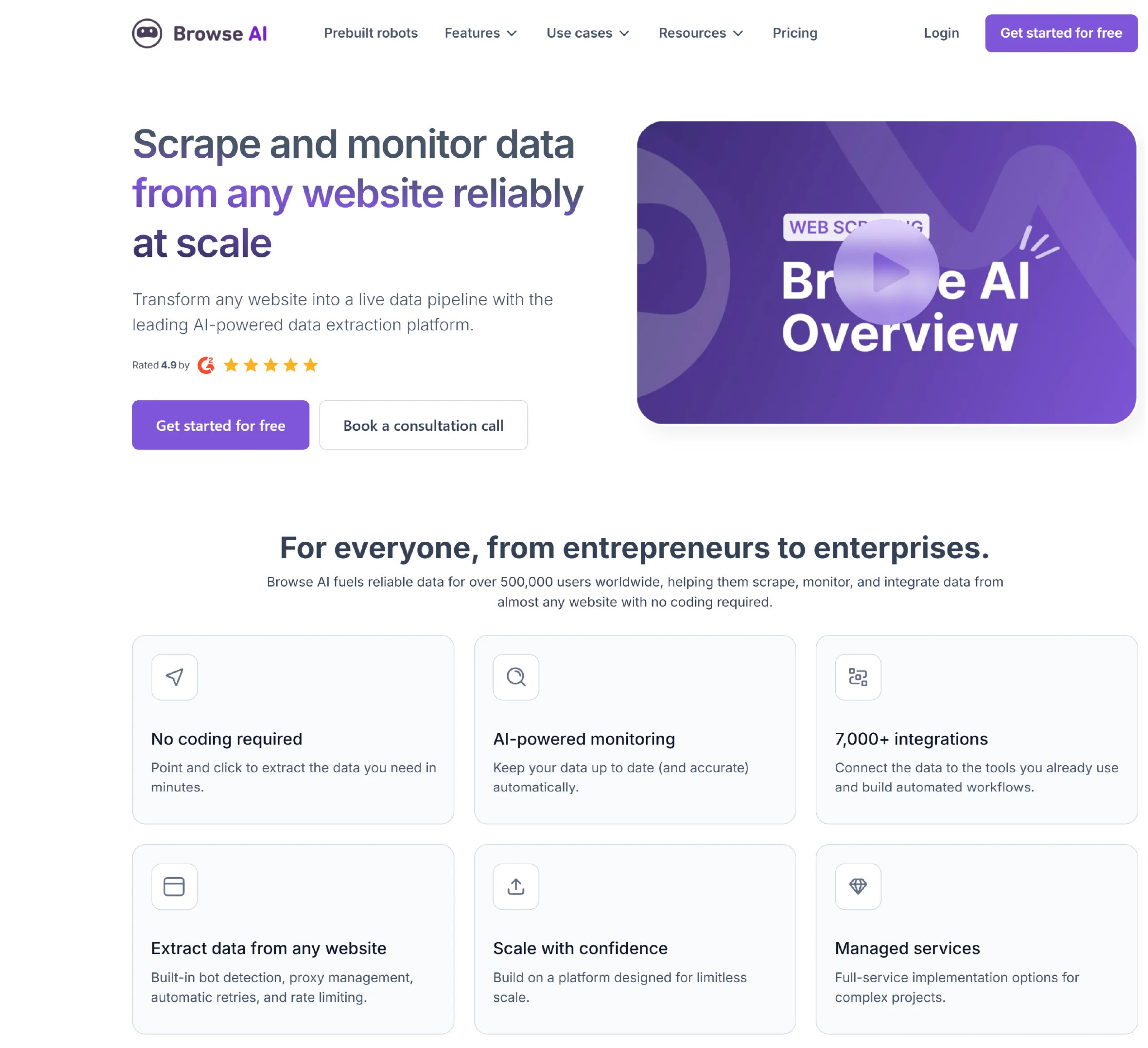 Homepage of BrowseAI