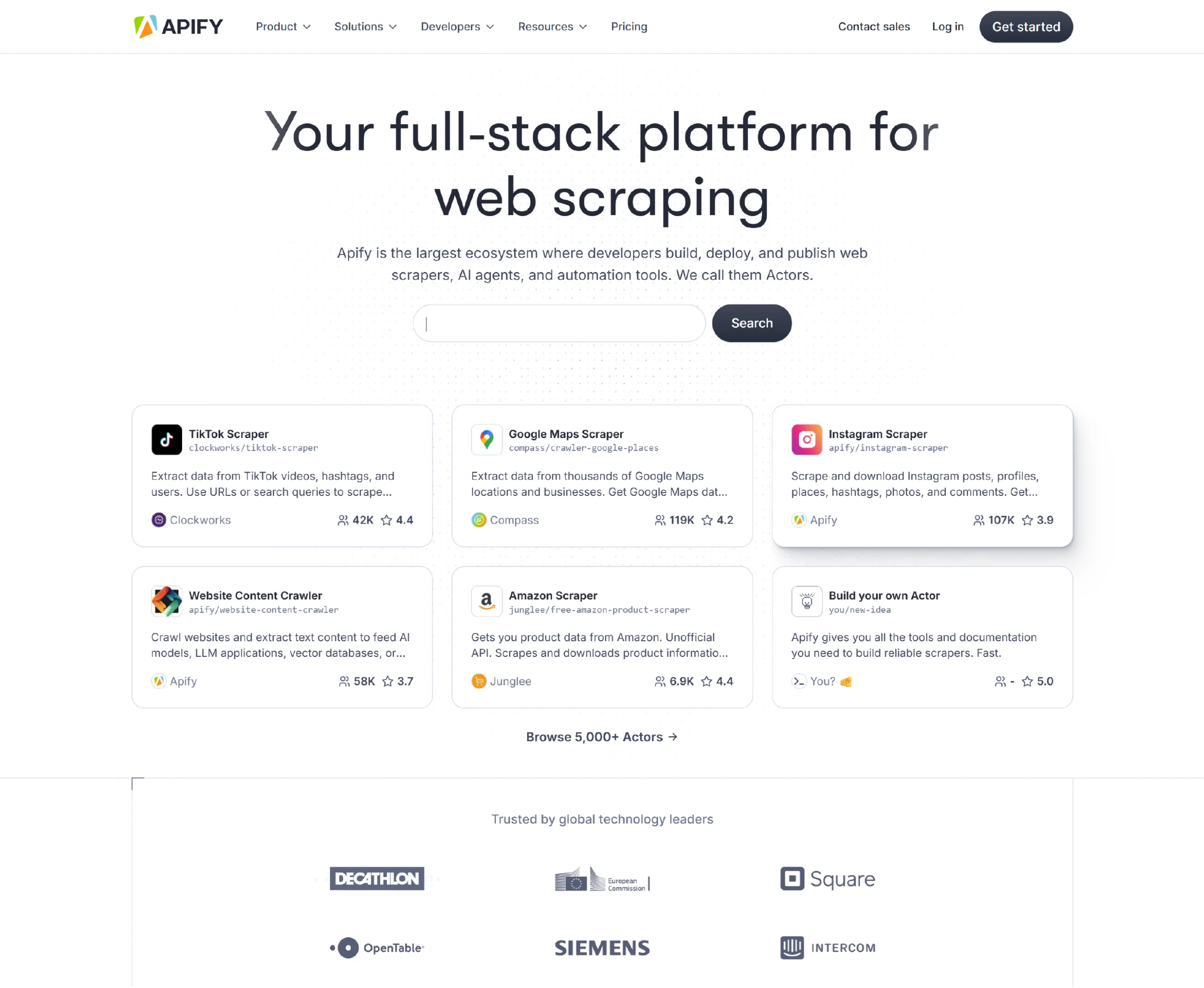 Homepage of Apify