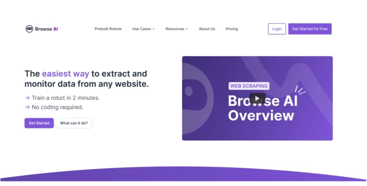 A screenshot of Browse AI, one of the best web scraping tools and software in 2024. 