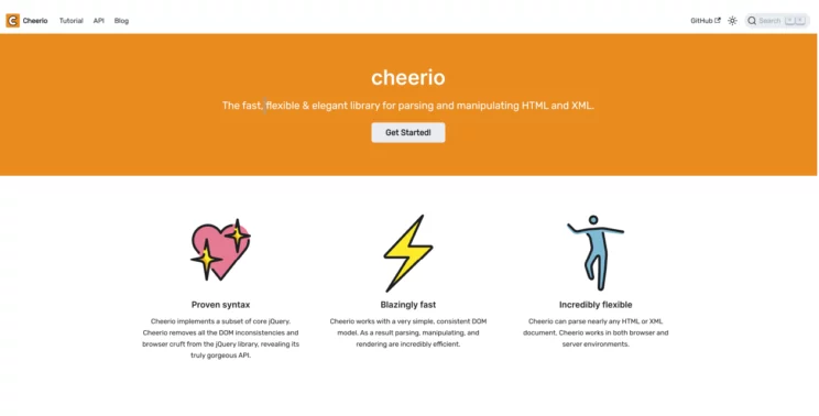 A screenshot of Cheerio, one of the best web scraping tools and software in 2024. 