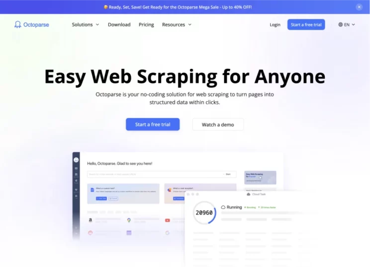A screenshot of Octoparse, one of the best web scraping tools and software in 2024. 