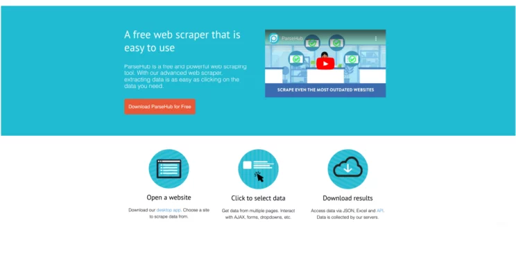 A screenshot of Parsehub, one of the best web scraping tools and software in 2024. 