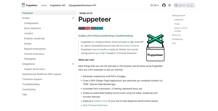 A screenshot of Puppeteer, one of the best web scraping tools and software in 2024. 