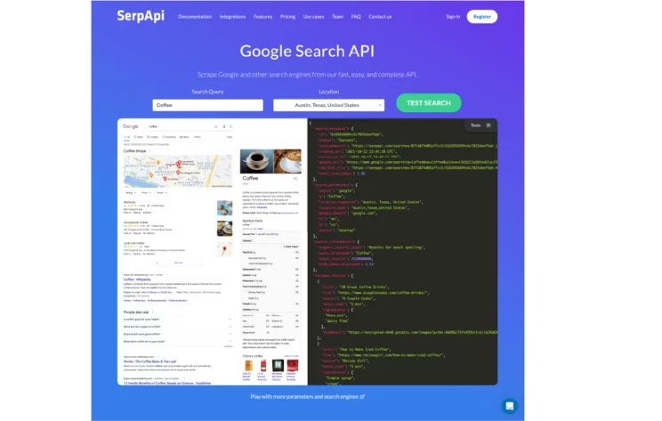 A screenshot of SerpAPI, one of the best web scraping tools and software in 2024. 