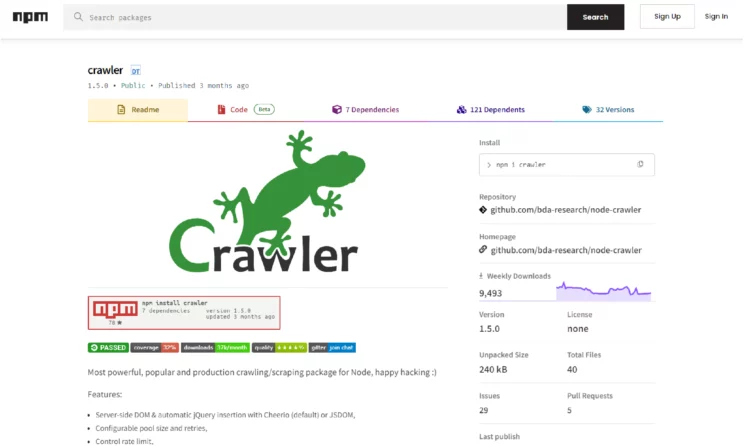  NodeCrawler website