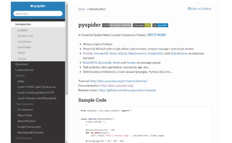 PySpider website