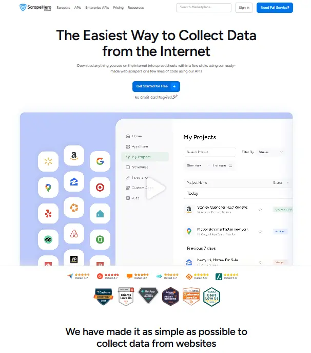 Home page of ScrapeHero Cloud
