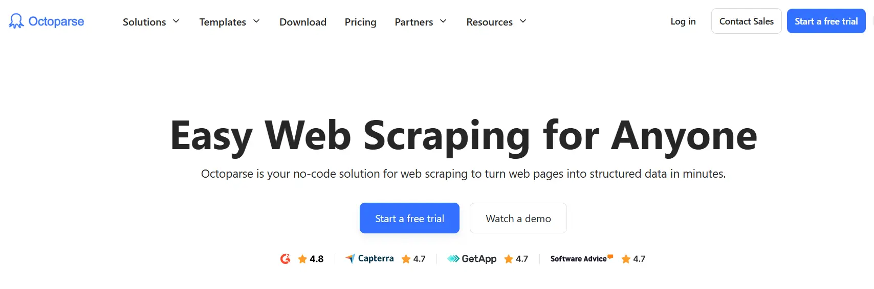Home page of Octoparse