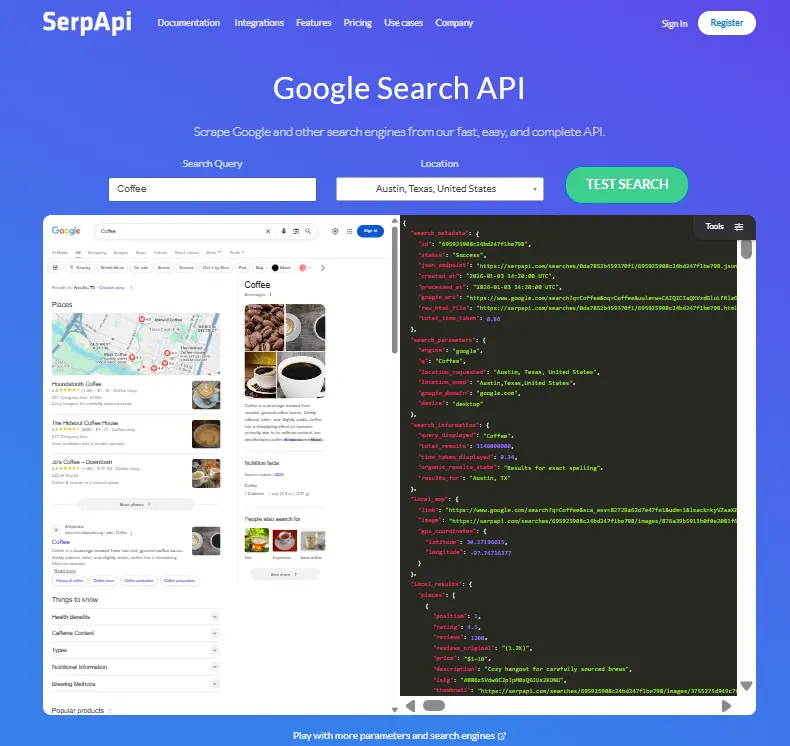 Home page of SerpAPI