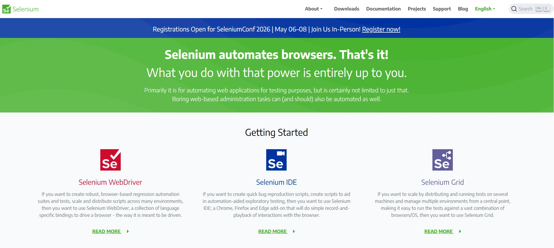 Home page of Selenium