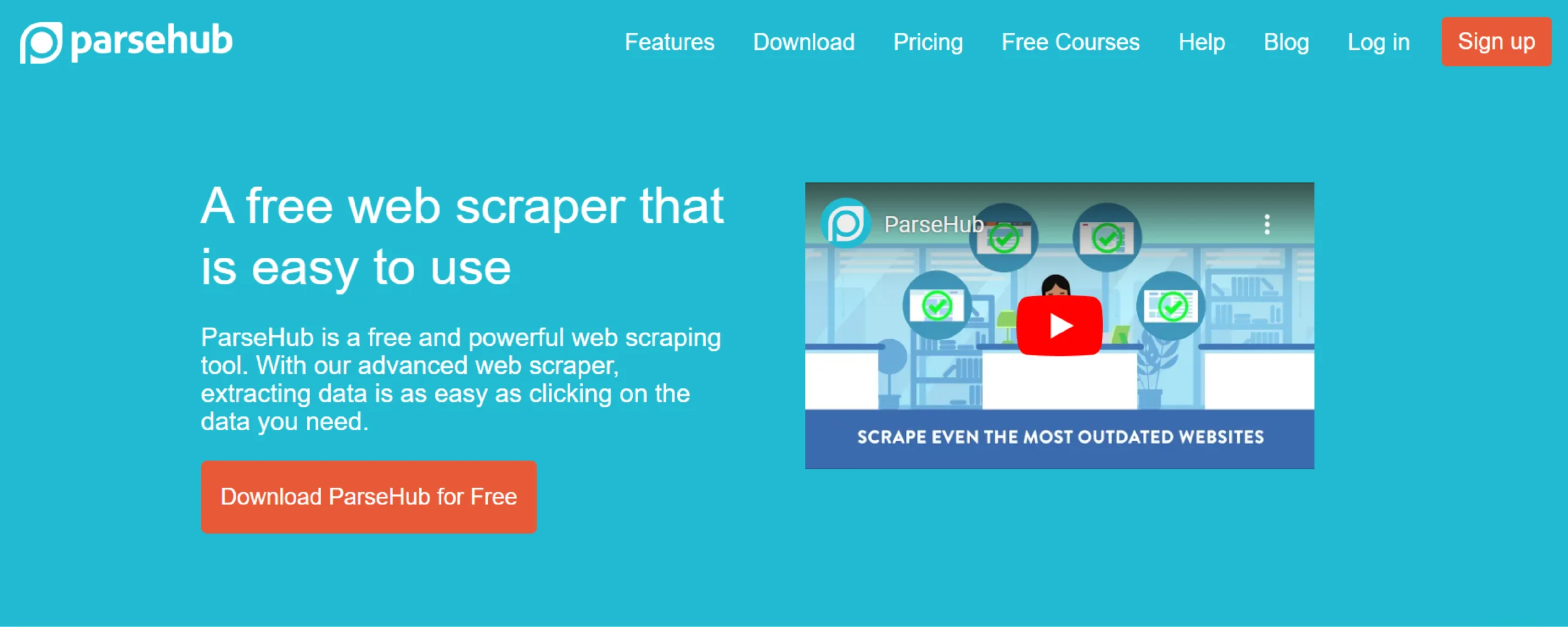 Screenshot of the home page of ParseHub, one of the cloud-based web scraping solutions available in 2025. 