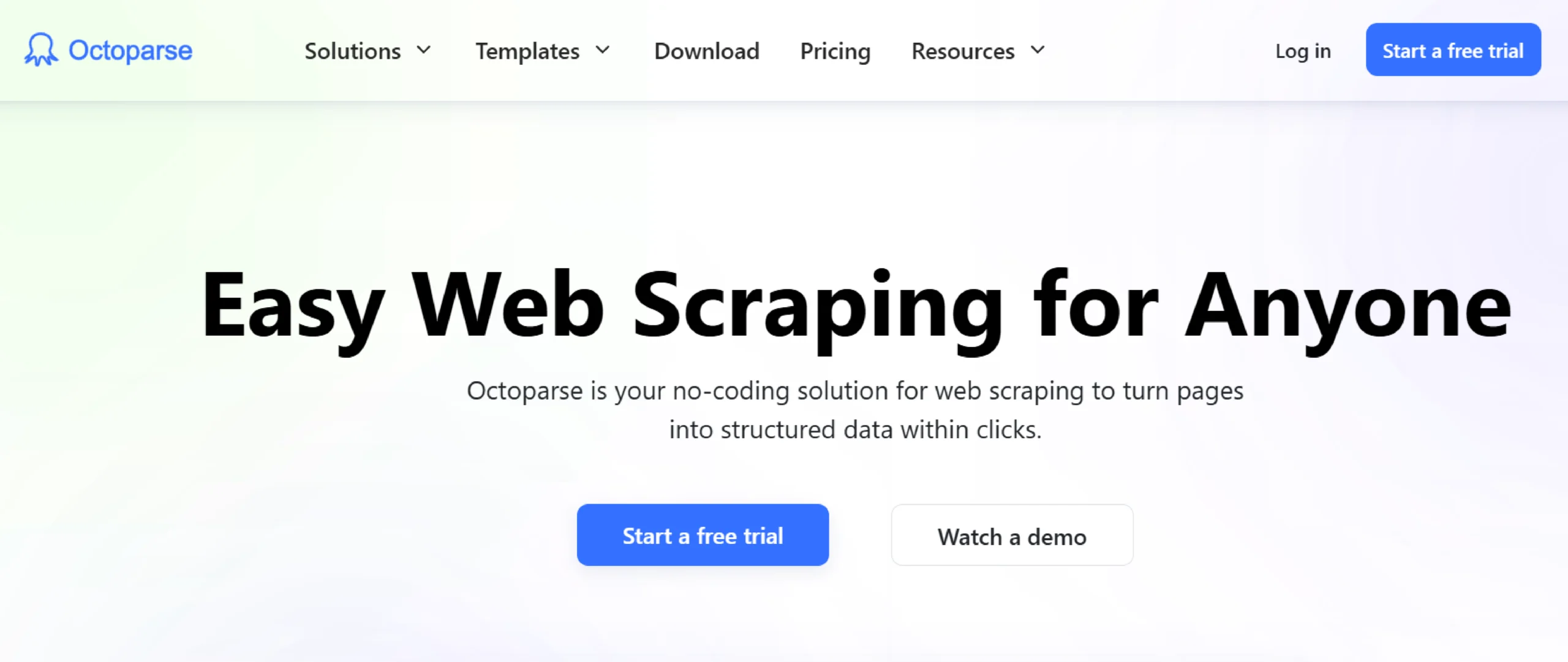 Screenshot of the home page of Octoparse, one of the top cloud web scraping providers in 2025. 