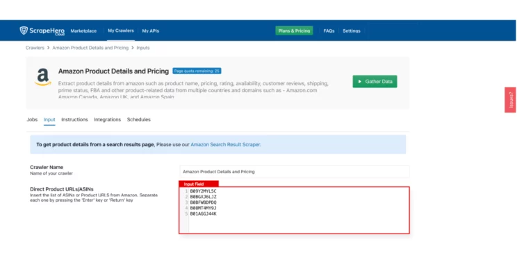 A screenshot showing the steps of using a web scraping tool on ScrapeHero Cloud. 