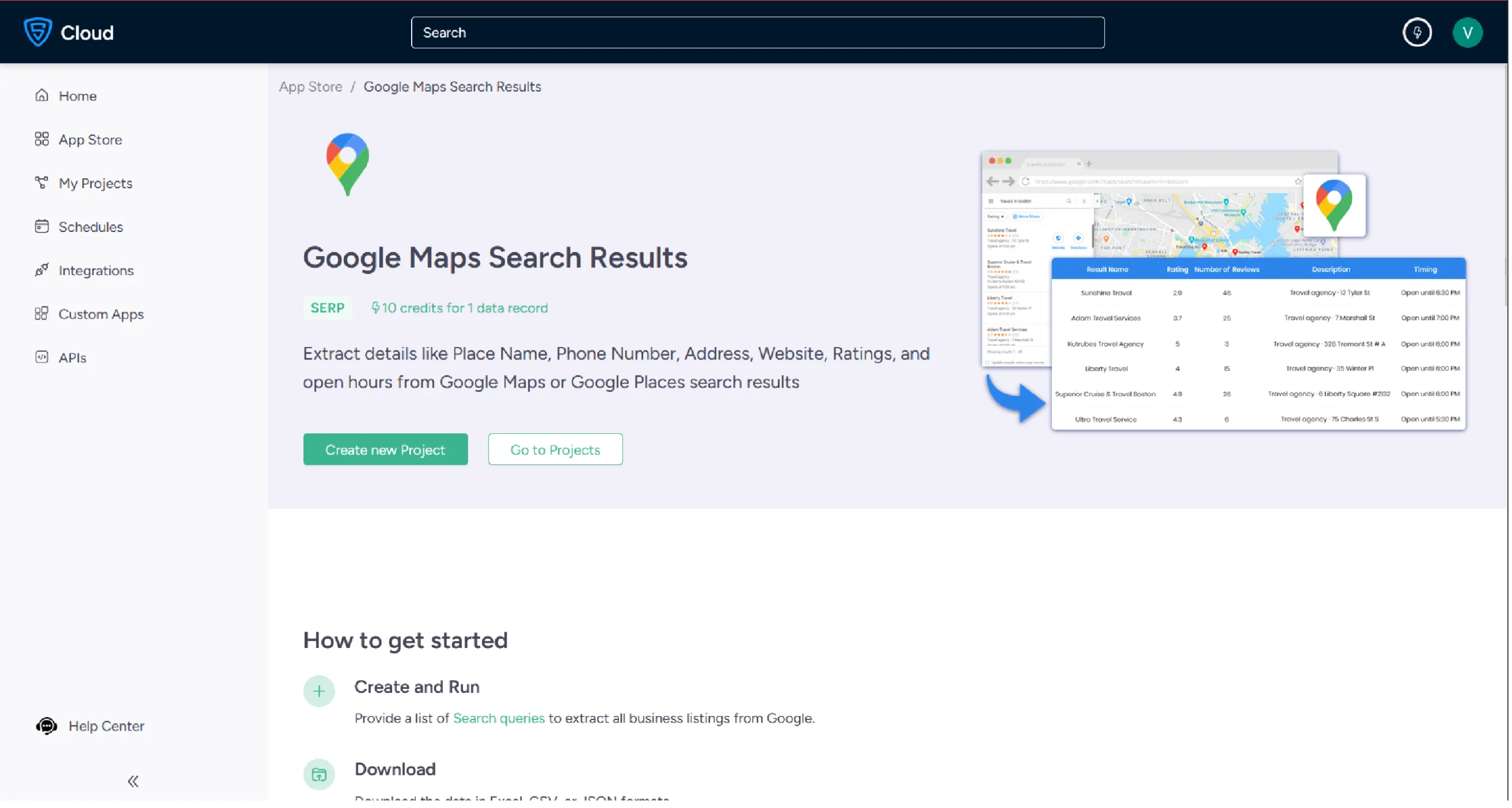 Google map search result