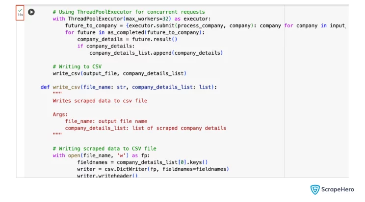 Screenshot showing code execution time with concurrency.