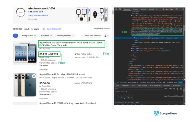 Screenshot showing data points scraped using Python and lxml