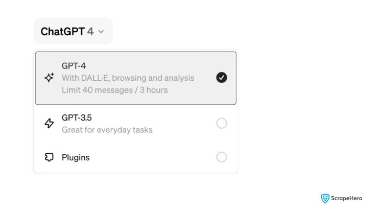 Selecting the GPT-4 option from the drop-down menu