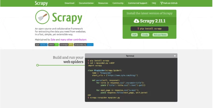 screenshot showing the home page of Scrapy