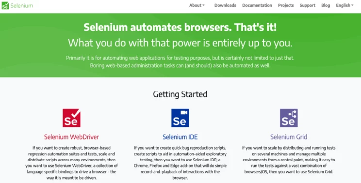 screenshot showing the home page of Selenium