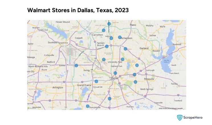 A bird’s eye view of the Walmart stores in Dallas, Texas