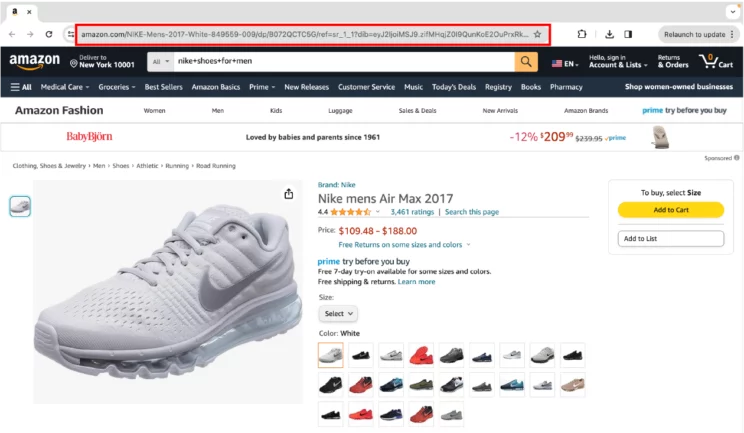 Finding the URL of the Amazon product page 