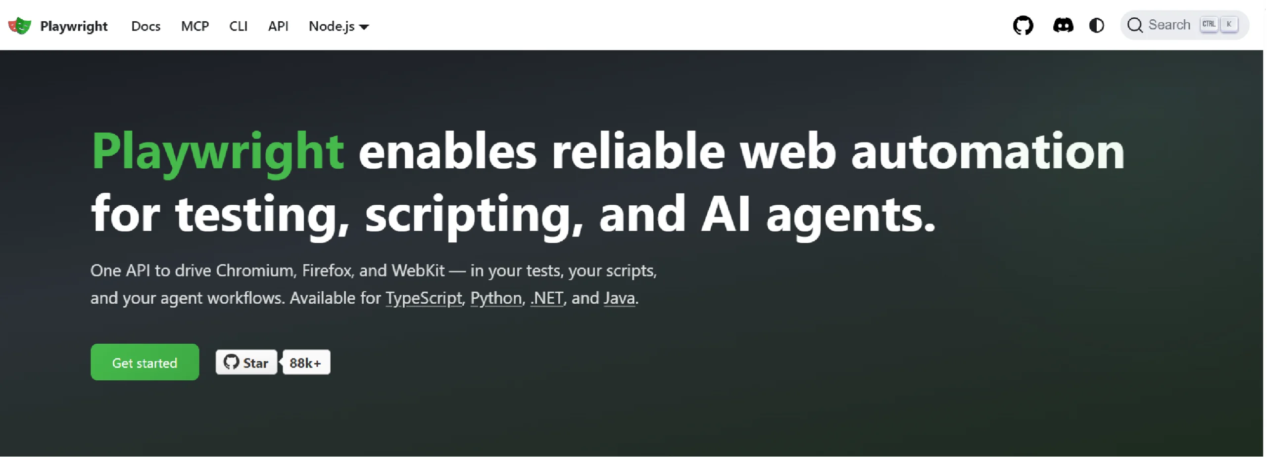 Homepage featuring a cross-browser automation framework for testing and scraping JavaScript-heavy sites.