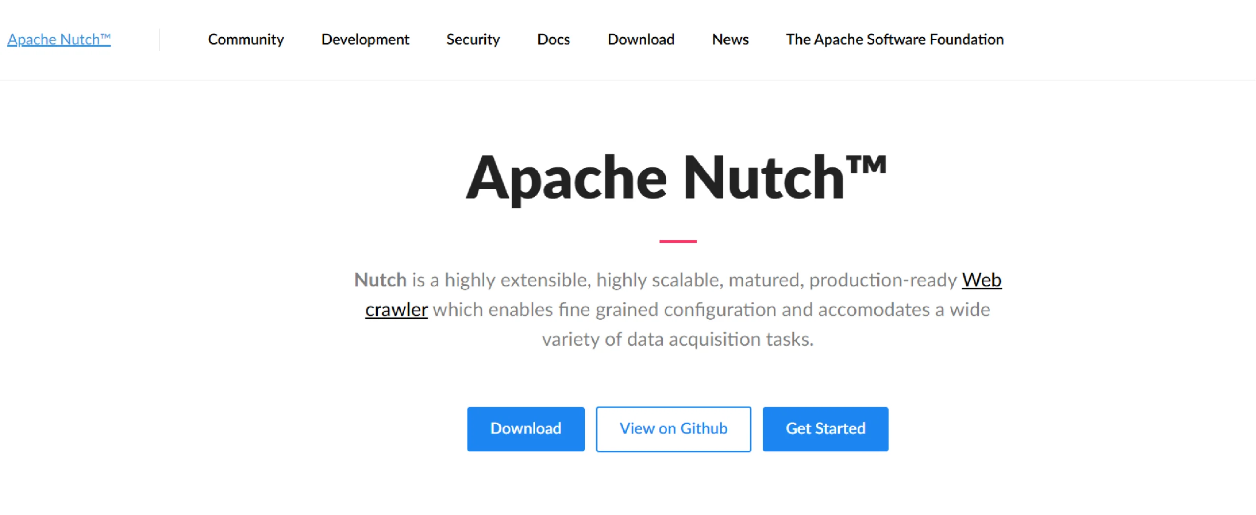 Homepage featuring enterprise-scale open-source web crawling framework capabilities