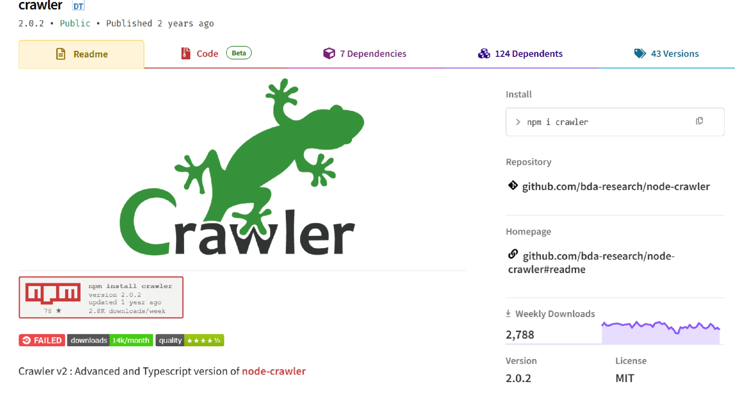Page showing lightweight Node.js web crawling workflows.