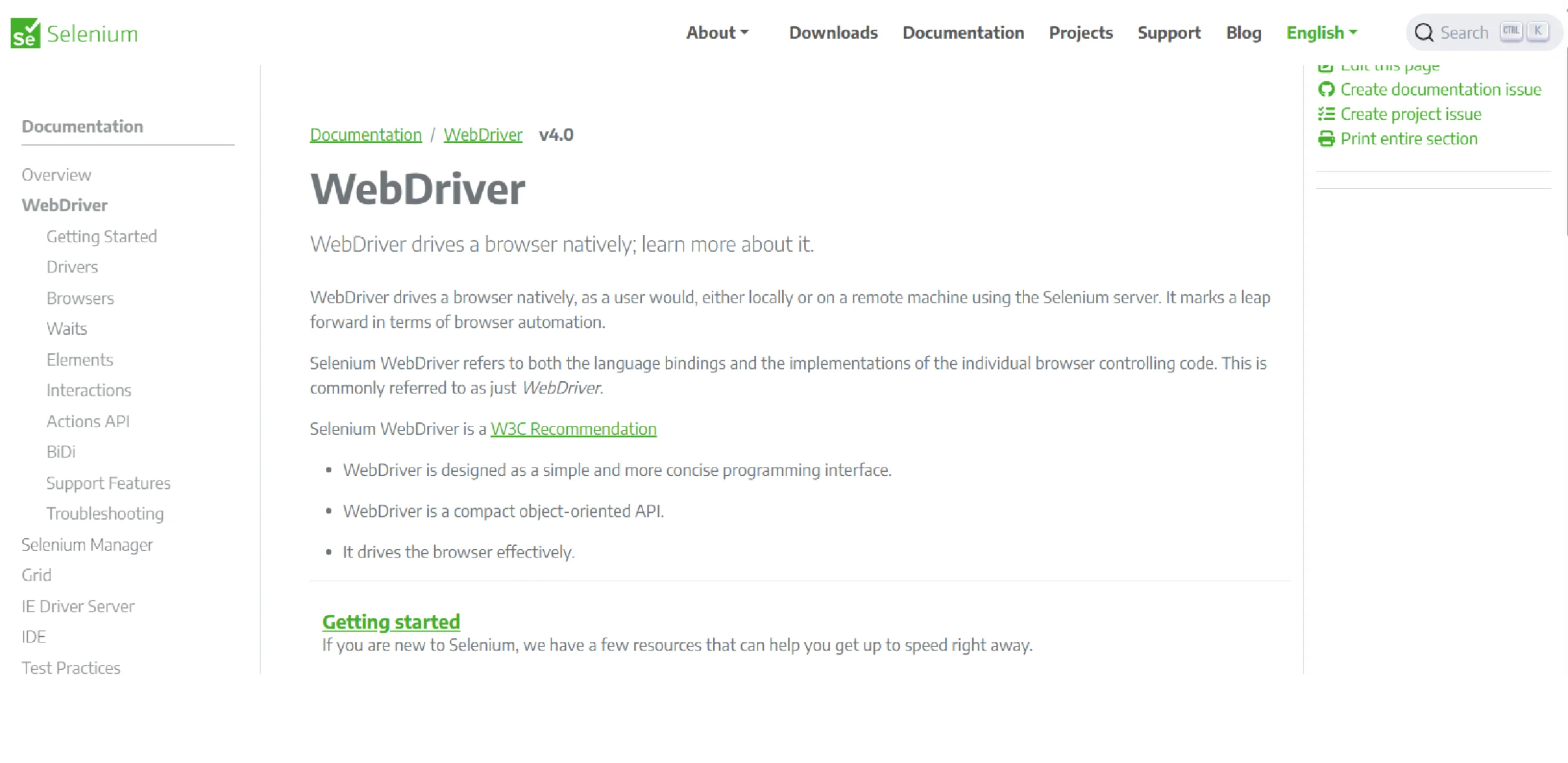 Documentation page for browser automation testing and dynamic web interaction
