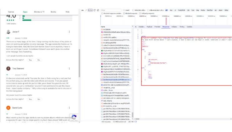 The response in the developer tools. The highlighted portion is where all the details are present. 