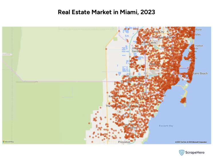 A bird’s eye view of properties listed in Miami