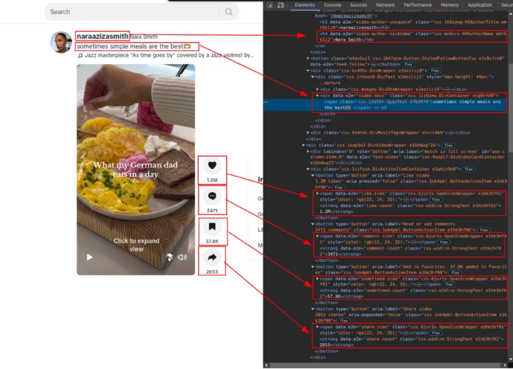 Data to extract from TikTok page