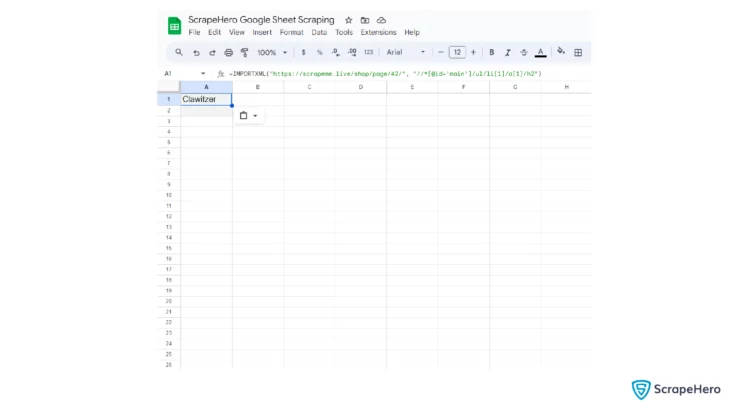 Final data obtained after web scraping with Google Sheets with the function IMPORTXML