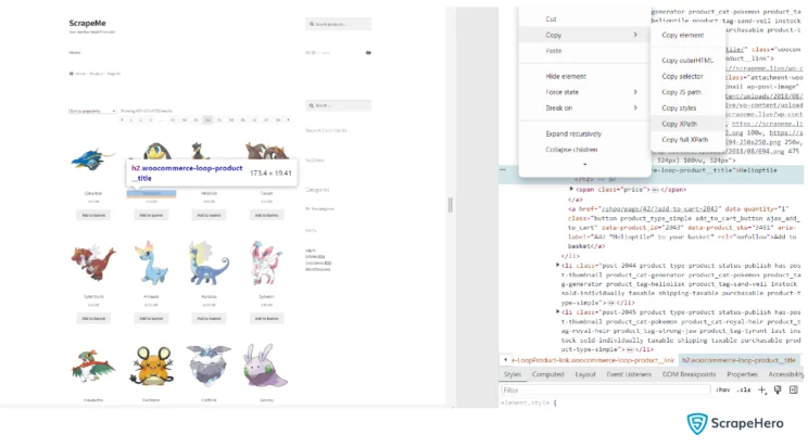 ScrapeMe page used for web scraping with Google Sheets