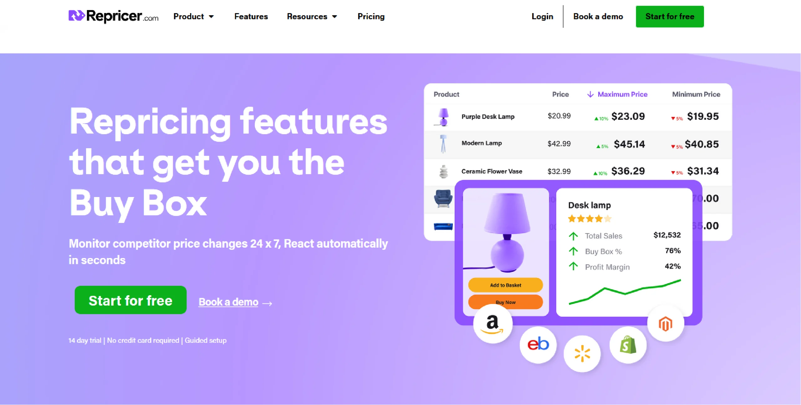 The homepage of Repricer