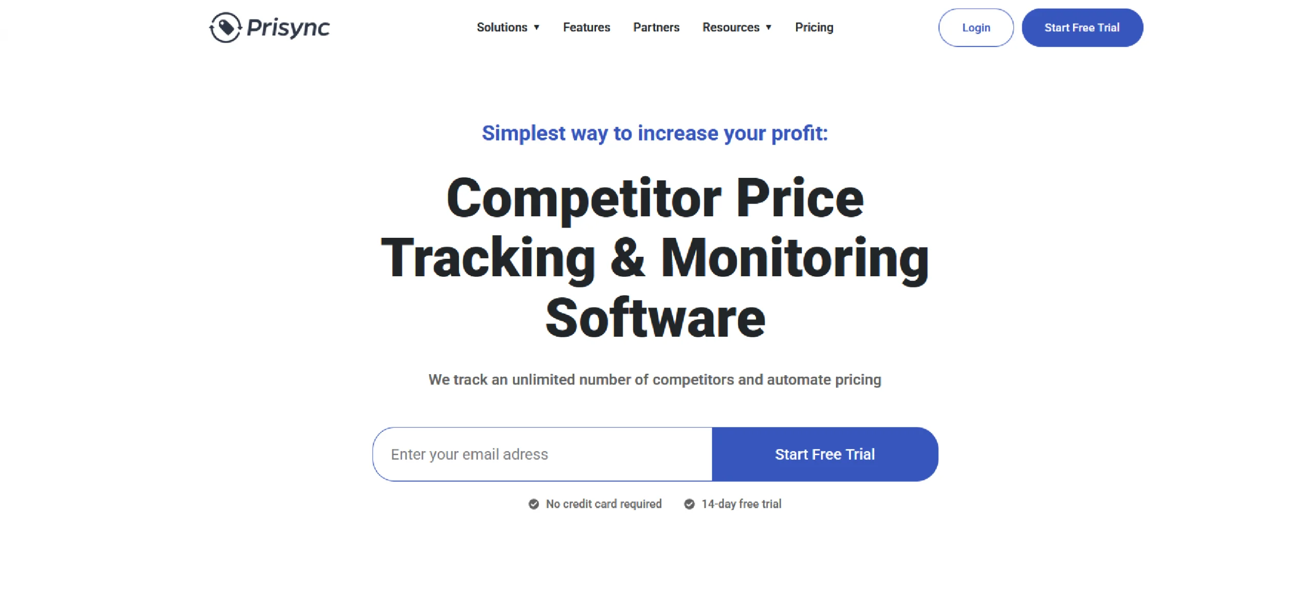 The homepage of Prisync