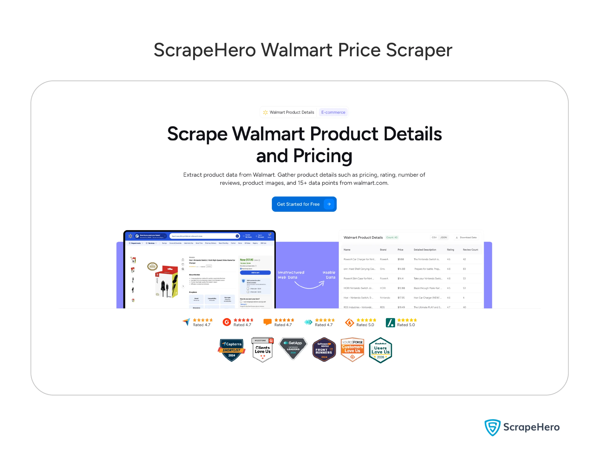 ScrapeHero Cloud Walmart price scraper product page interface