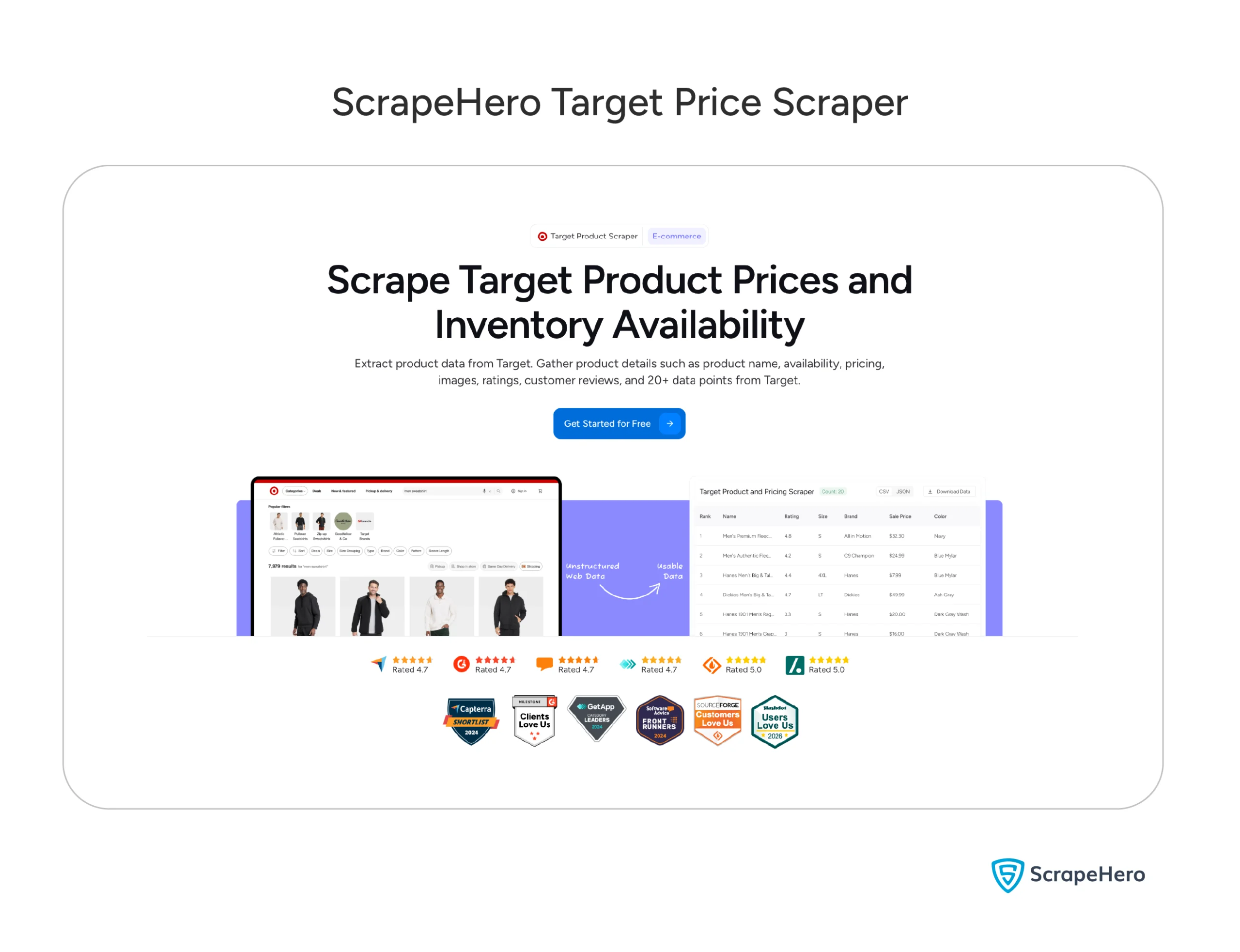 ScrapeHero Cloud target price scraper product page interface